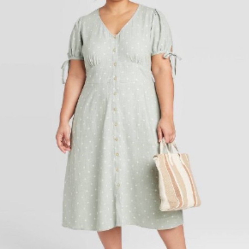 Plus Size Mint Green Printed Dress 2X